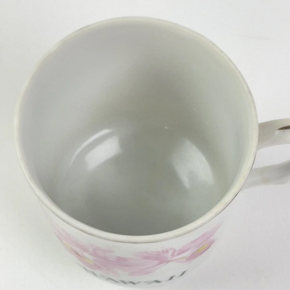 Vintage Souvenir Hawaii Pink Hibiscus Flower Gold Pedestal Coffee Cup Porcelain